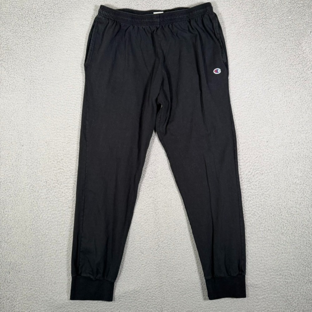 Champion Pants Mens XL Black 100% Cotton Lightweight Jogger Elastic Waist Logo